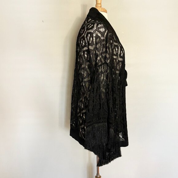 Zara Crochet Front Tie Cardigan with Fringe M - Picture 3 of 6